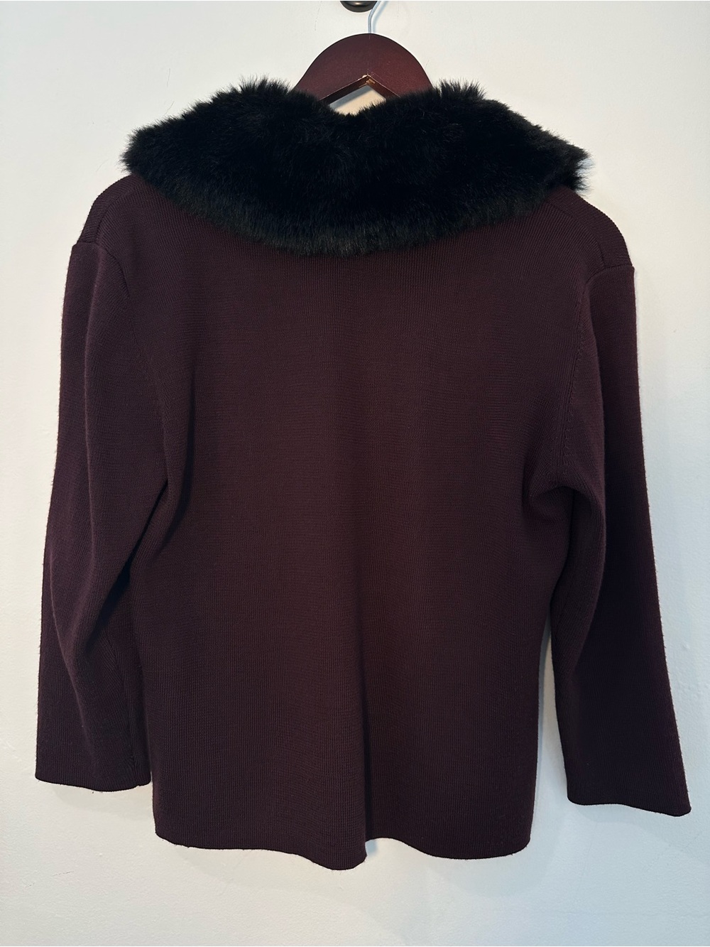 Marc New York Plush Faux-Fur Collar Button-Front Sweater Cardigan - Burgundy - Picture 4 of 12